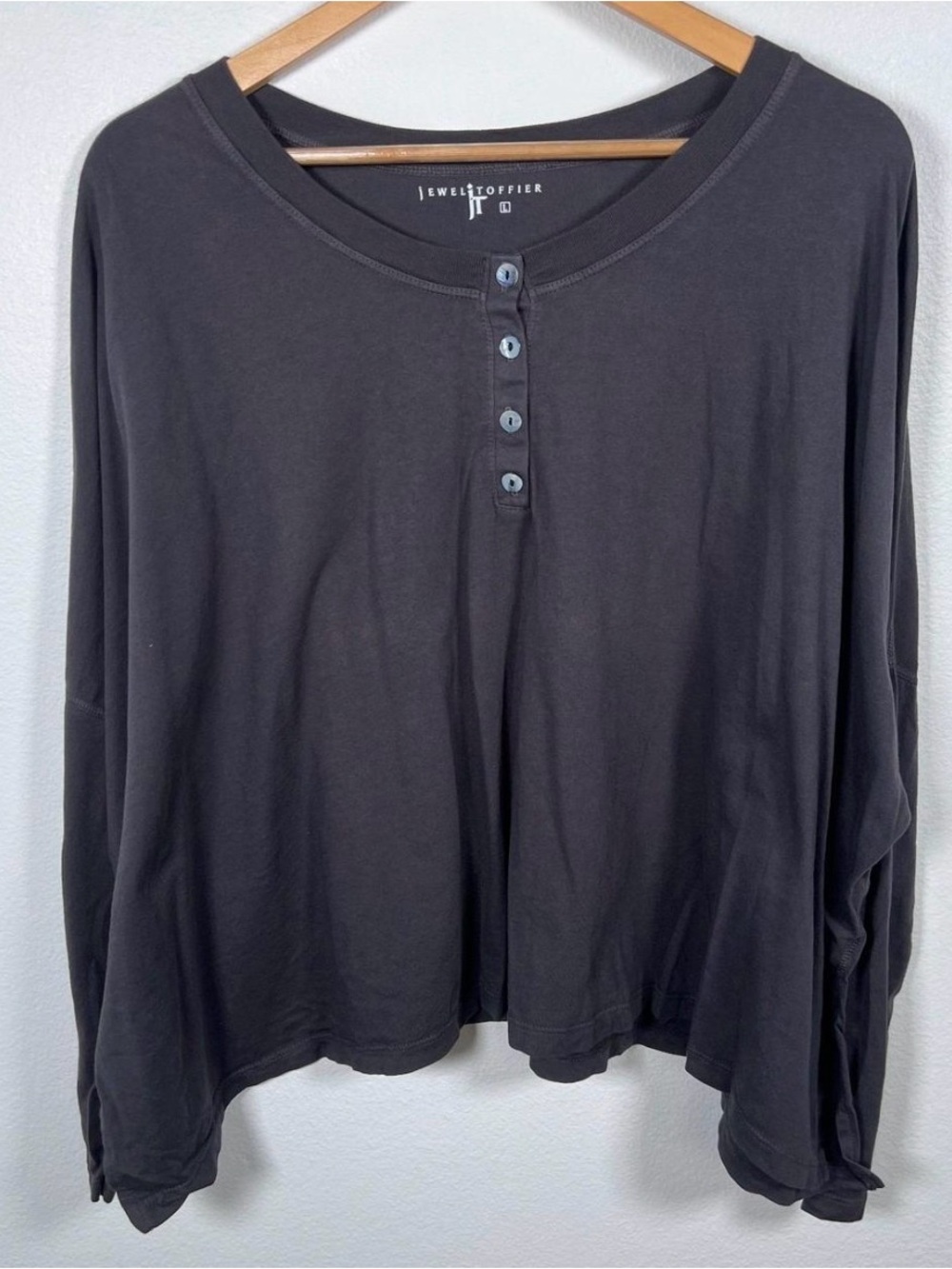 Gray Cropped Cotton Long Sleeve
